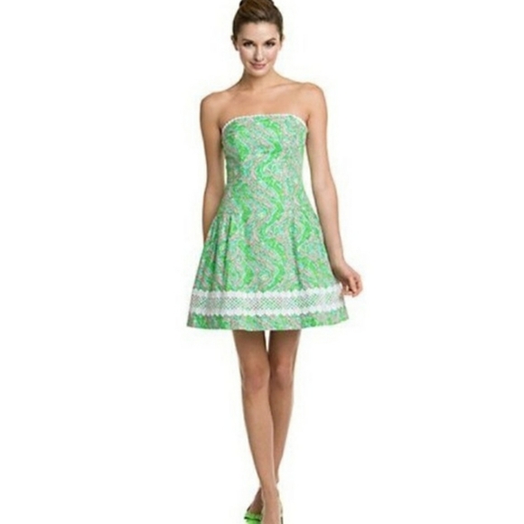 Lilly Pulitzer Jordan Strapless Dress Chomp Chomp Fit & Flare Sz2 - Picture 1 of 9